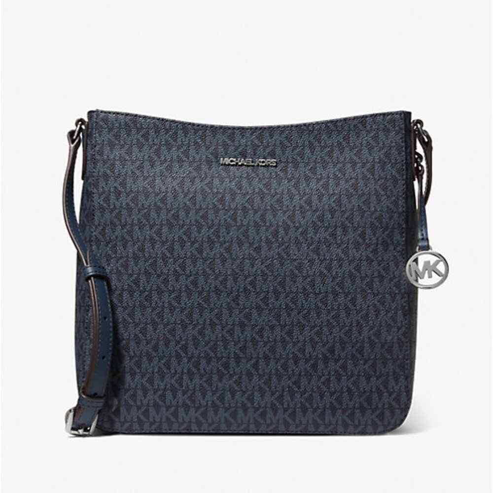 NWT - Michael Kors Outlet Jet Set Travel Large Logo Messenger Bag - Black/Silver